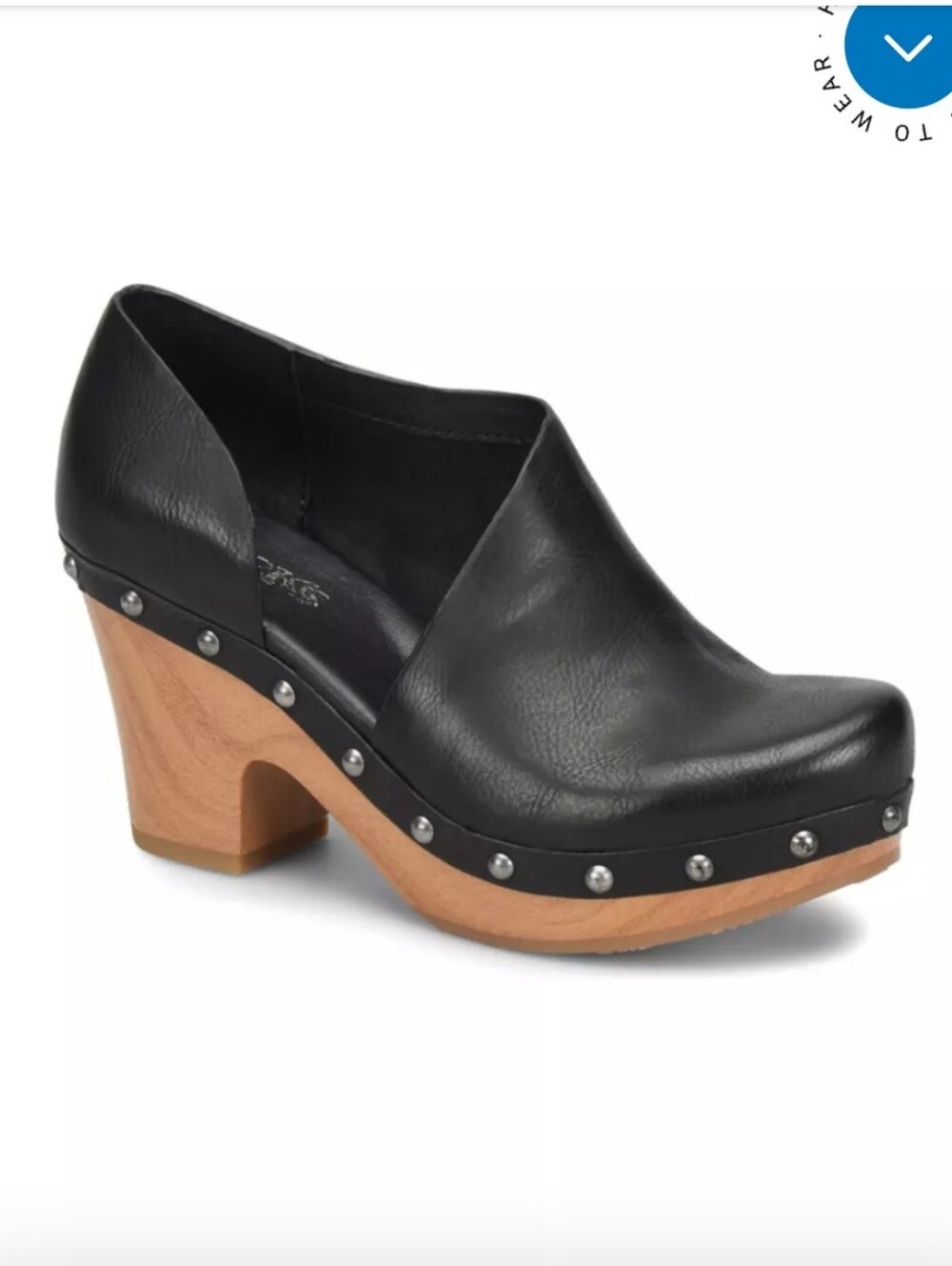 Korks Women's Black Studded Wooden Clog Heels Sz 8 Retro 70's Style Minimalist